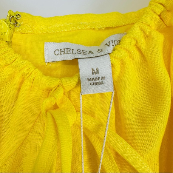 Chelsea & Violet Buttercup Yellow Linen Blend Tiered Puff Sleeve Mini Dress M - Picture 5 of 6